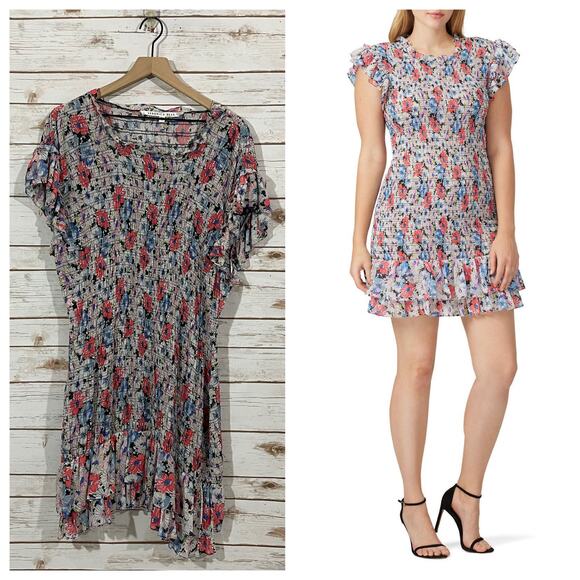 Veronica Beard Cici Smocked Mini Dress - Watercolor Floral - 16 - Picture 1 of 12
